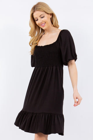 Full Size Ruffle Hem Short Sleeve Smocked Dress