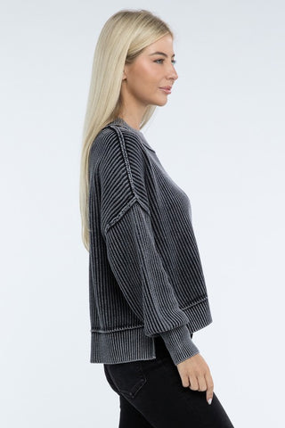 Washed Side Slit Oversize Cropped Sweater