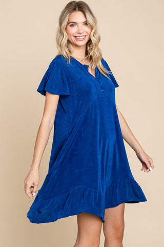 Full Size Short Sleeve Ruffled Asymmetric Hem Dress