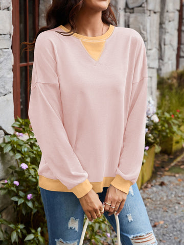 Contrast Round Neck Long Sleeve Sweatshirt