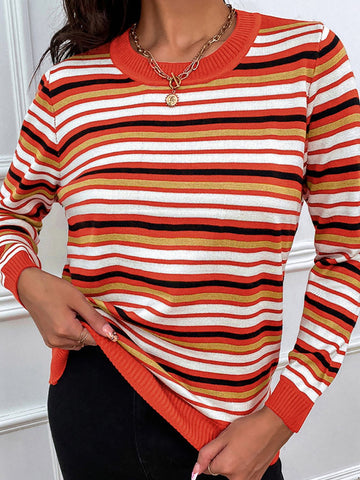 Striped Round Neck Long Sleeve Sweater