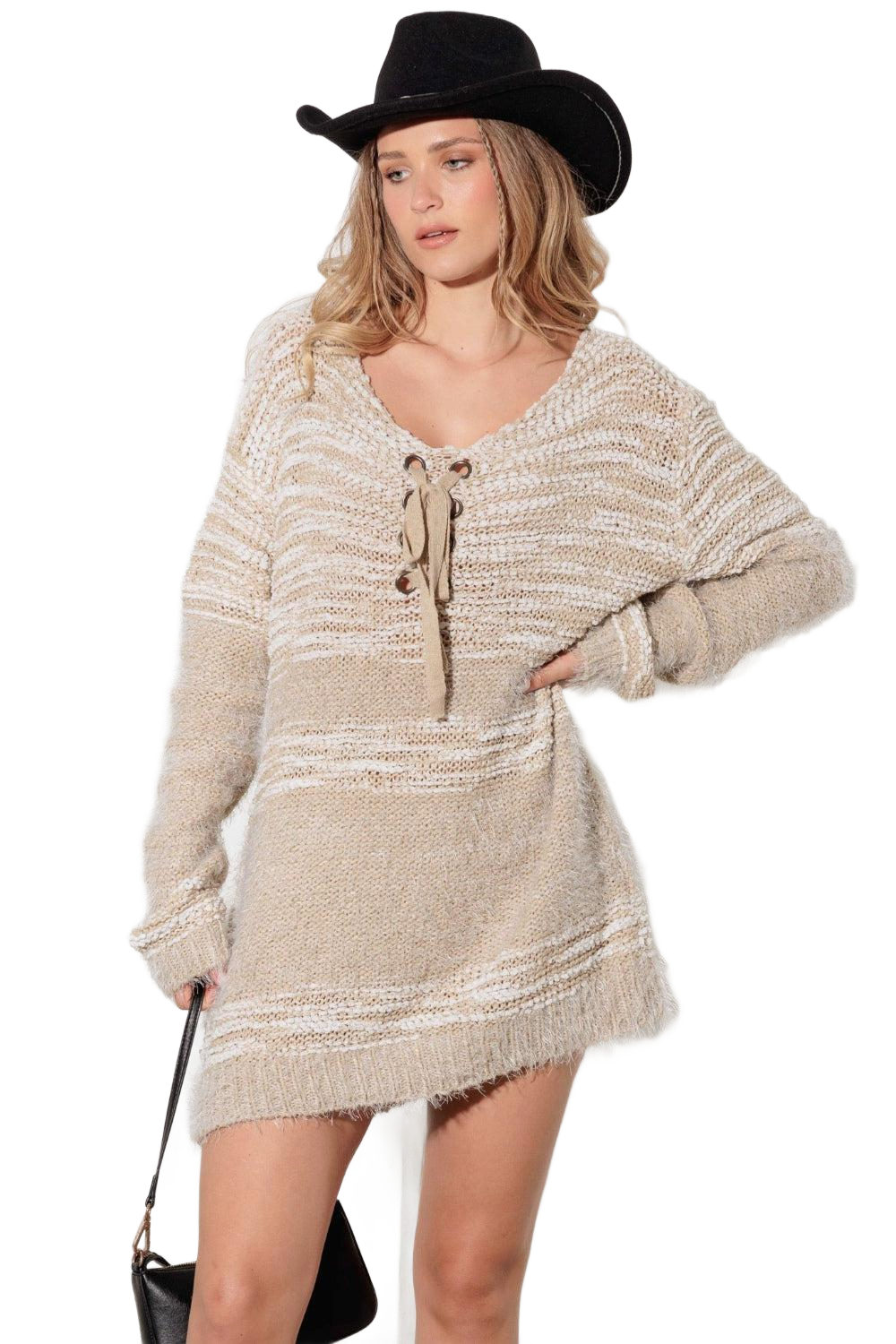 Thinkable Mixed-Stitch Front Tie Sweater Dress