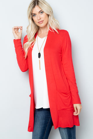 Full Size Open Front Cardigan with Pockets