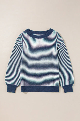 Striped Round Neck Dropped Shoulder Sweater