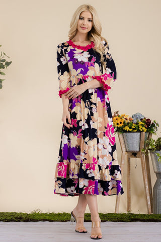 Full Size Floral Ruffled Midi Dress