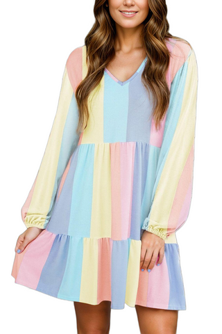 Color Block Long Sleeve Mini Dress