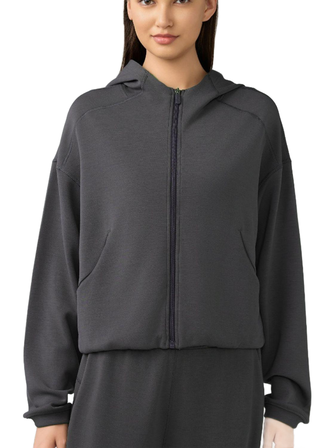 Zip Up Dropped Shoulder Active Hooded