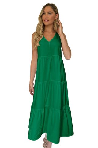 V-Neck Sleeveless Midi Tiered Dress