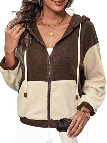 Two-Tone Zip-Up Dropped Shoulder Hooded Jacket