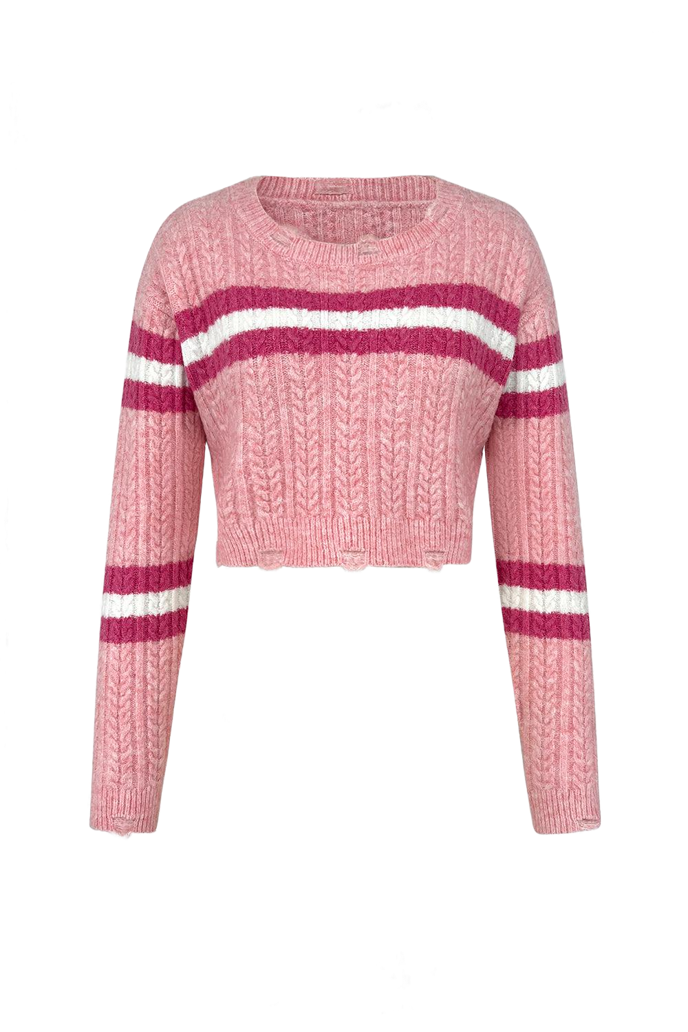 Cable-Knit Striped Dropped Shoulder Sweater