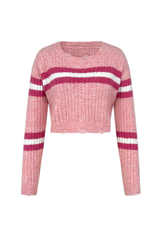 Cable-Knit Striped Dropped Shoulder Sweater