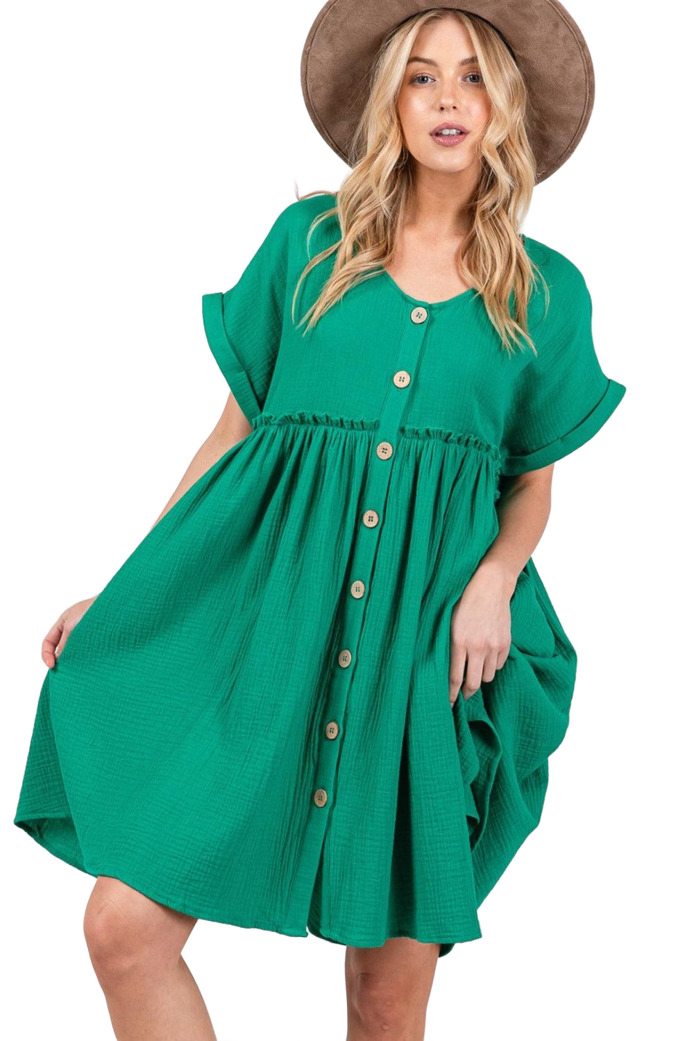 Full Size Button Up Short Sleeve Dress