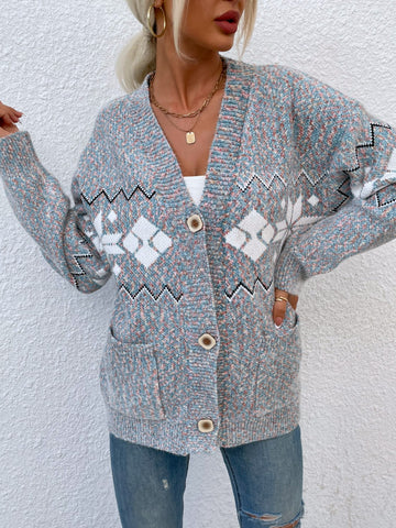 Feathered Pocketed Button Up Cardigan