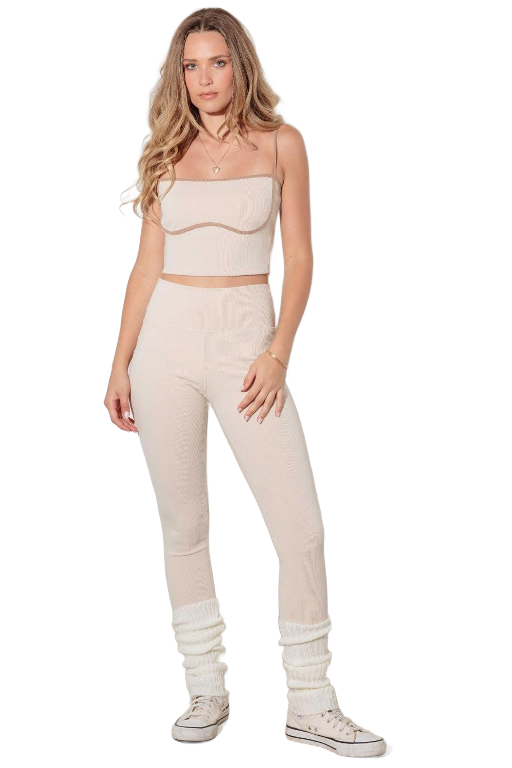 Ribbed Crop Cami and High Waist Brushed Leggings Set