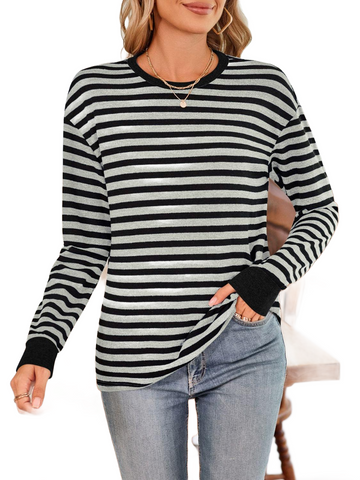 Striped Round Neck Long Sleeve T-Shirt