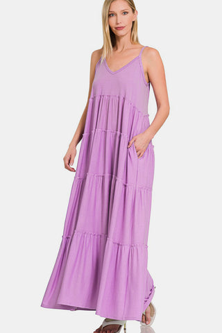 Frill Tiered V-Neck Maxi Came Dress