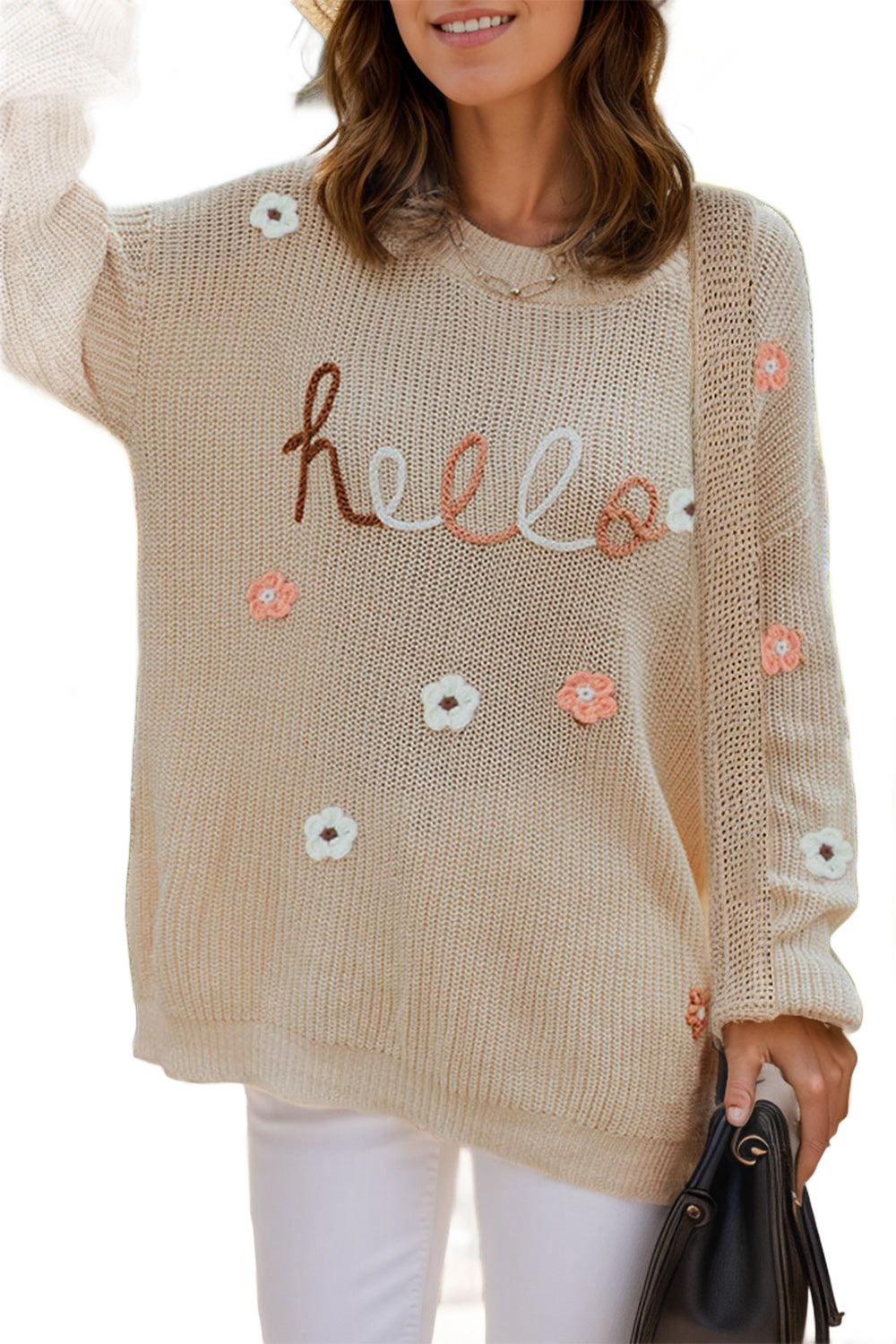 Flower Round Neck Long Sleeve Sweater