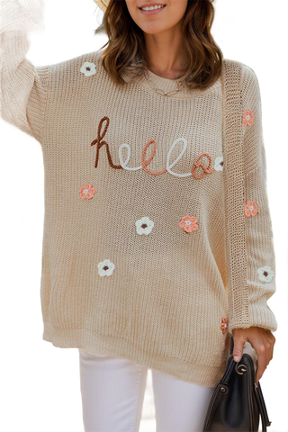 Flower Round Neck Long Sleeve Sweater