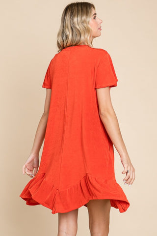 Full Size Short Sleeve Ruffled Asymmetric Hem Dress