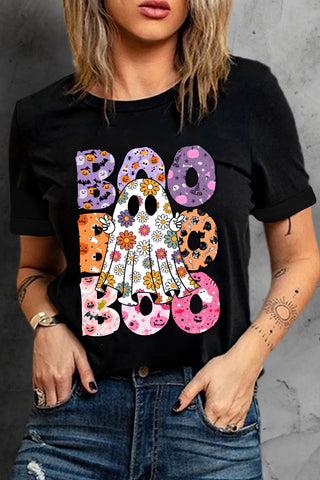 BOO, Ghost Graphic Round Neck Short Sleeve T-Shirt