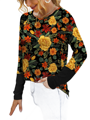 Printed Round Neck Long Sleeve T-Shirt