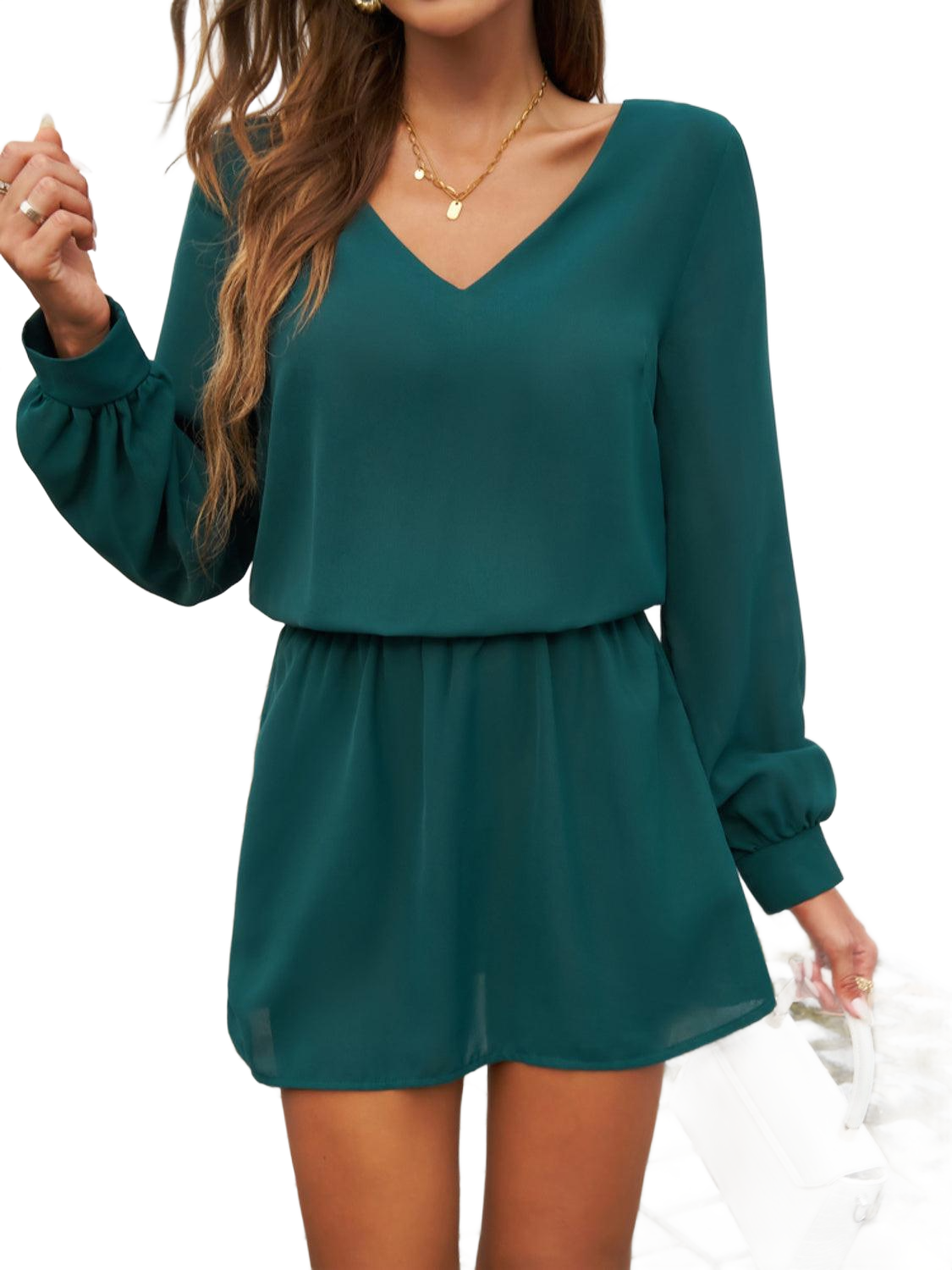 Cutout V-Neck Long Sleeve Mini Dress