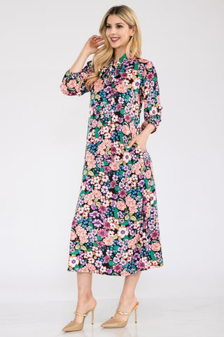 Full Size Floral Midi Dress with Bow Tied