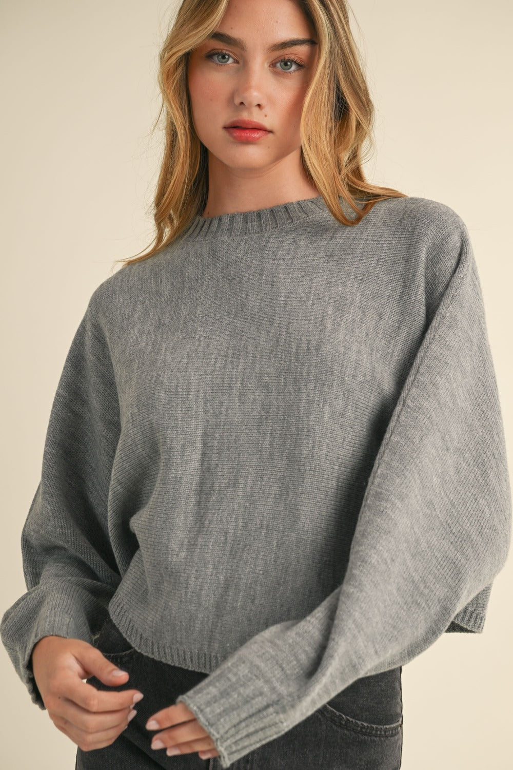 Mable Round Neck  Sleeve Cropped Sweater