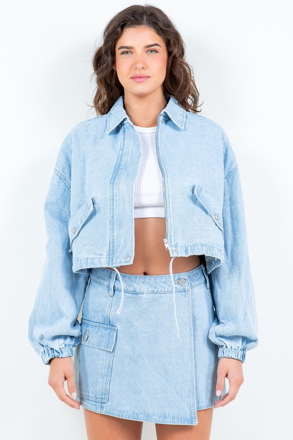 American Nazi Drawstring Waist Crop Denim Jacket