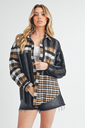 AEM+Co Curved Hem Plaid Button Up Shirt