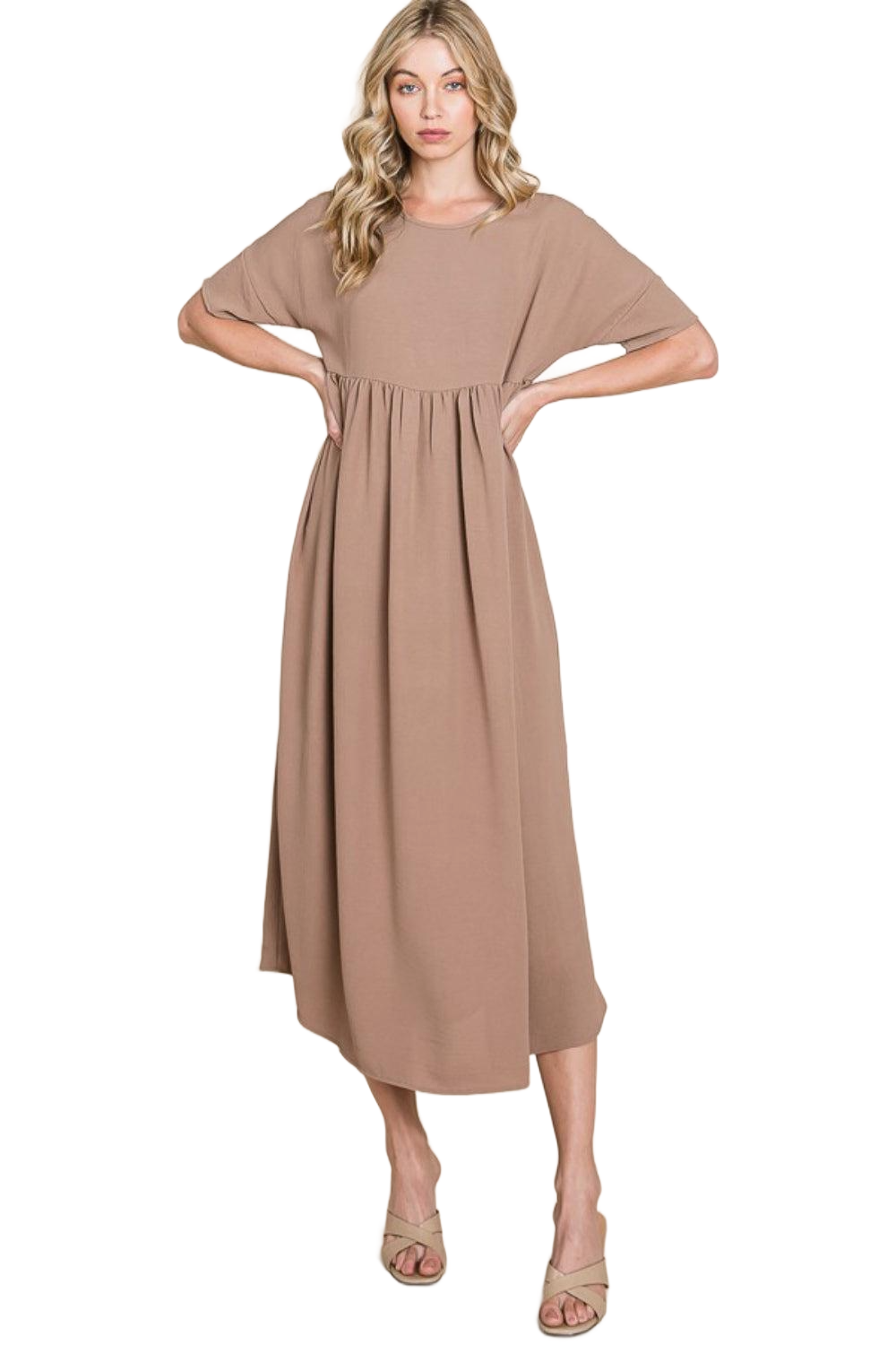 Round Neck Ruched Midi Dress