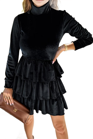 Ruffled Layered Long Sleeve Mini Dress