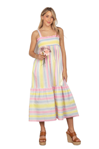 Striped Woven Smocked Midi Cami Dress