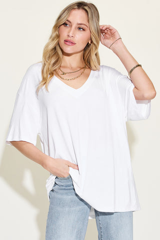 Full Size V-Neck Drop Shoulder T-Shirt