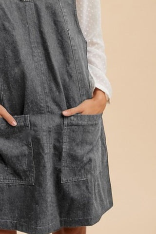 Wear V-Neck Adjustable Strap Denim Overall Dress with Pockets