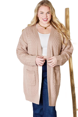 Full Size Cable-Knit Pocketed Cardigan