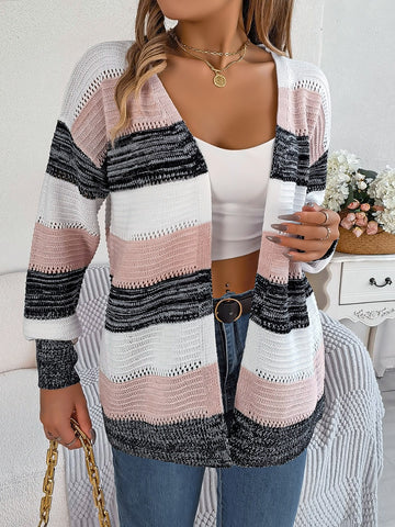 Striped Open Front Cardigan