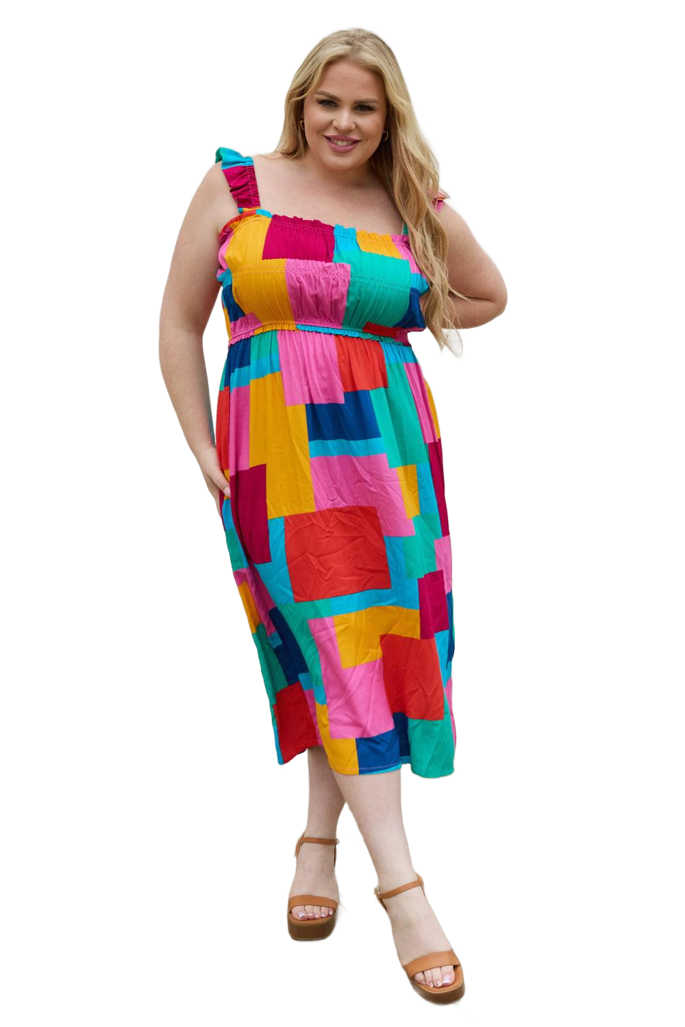 Multicolored Square Print Summer Dress