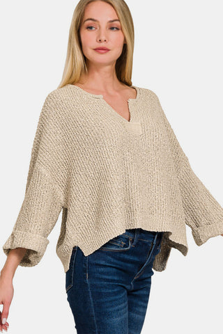 Notched Side Slit Patch Sweater