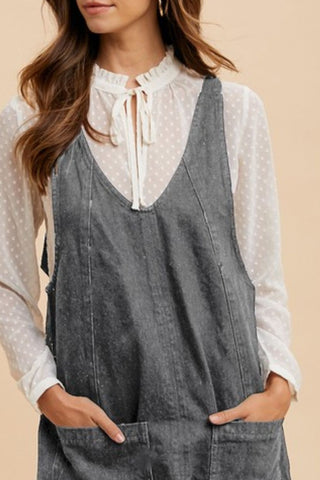 Wear V-Neck Adjustable Strap Denim Overall Dress with Pockets