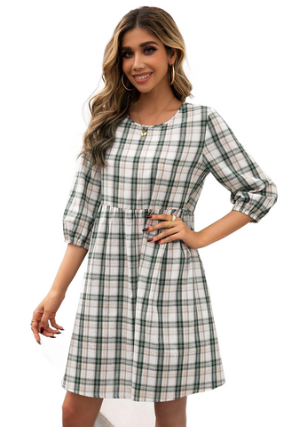 Plaid Round Neck Mini Dress