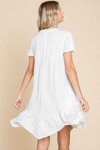 Full Size Short Sleeve Ruffled Asymmetric Hem Dress