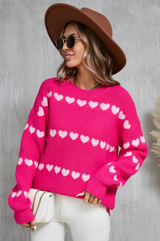 Heart Round Neck Long Sleeve Sweater