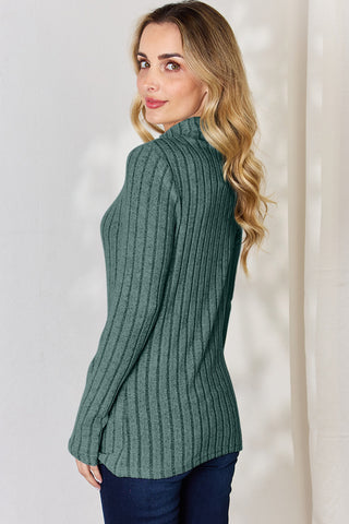 Full Size Ribbed Mock Neck Long Sleeve T-Shirt