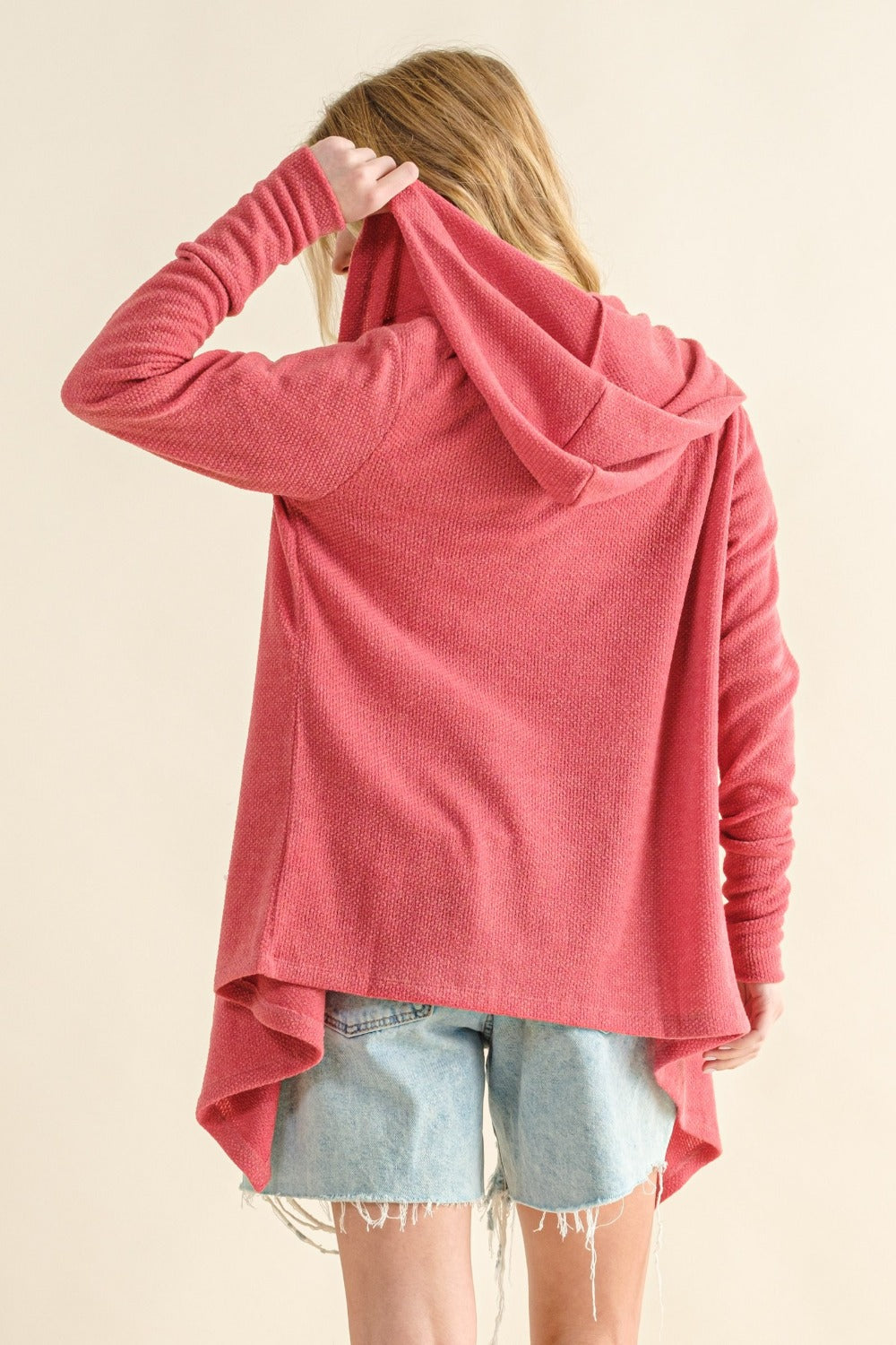 Full Size Thermal Hooded Open Front Cardigan with Pockets