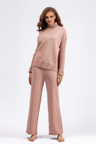 Basic Be High-Low Turtleneck Long Sleeve Top and Pants Sweater Set