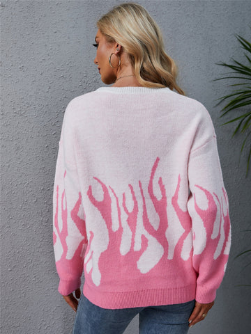 Printed Round Neck Long Sleeve Sweater