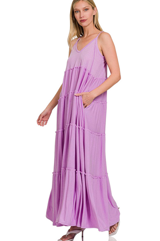 Frill Tiered V-Neck Maxi Came Dress