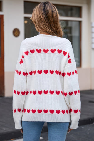 Heart Round Neck Long Sleeve Sweater