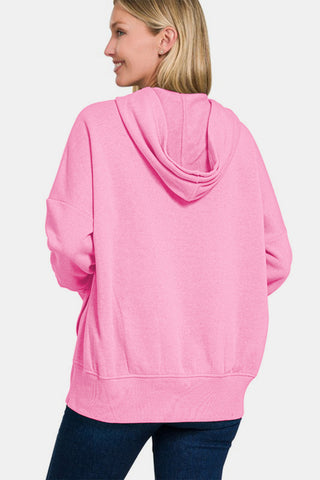 Banana Half Snap Long Sleeve Hoodie with Kangaroo Pocket